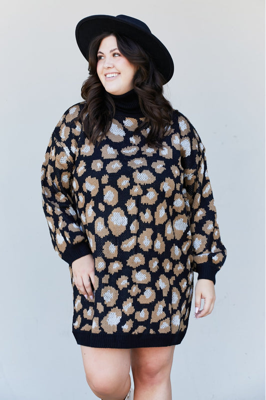 Full Size Animal Print Sweater Dress