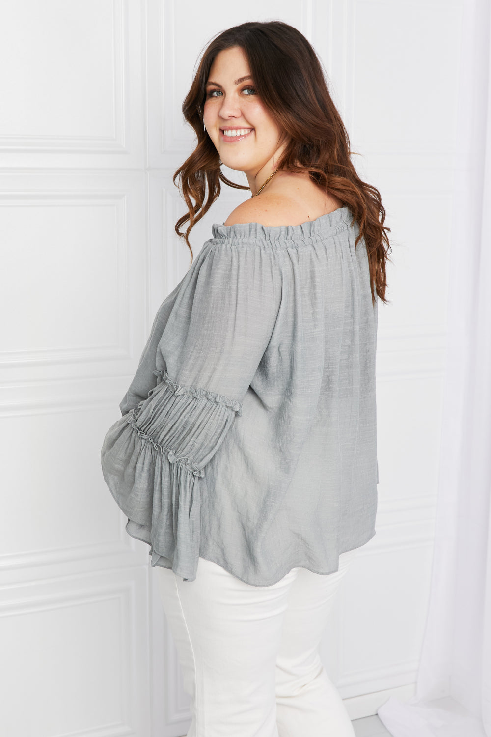 Full Size Frill Trim Off-Shoulder Blouse