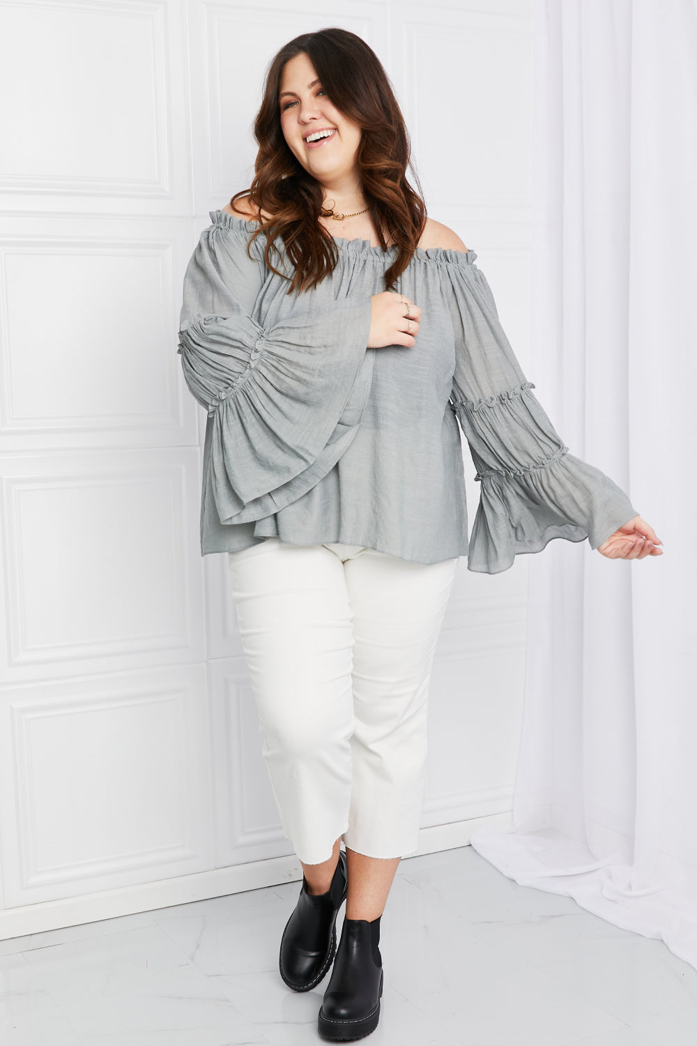 Full Size Frill Trim Off-Shoulder Blouse