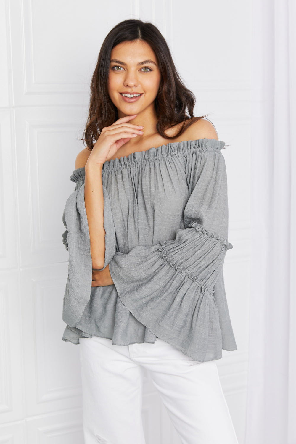 Full Size Frill Trim Off-Shoulder Blouse