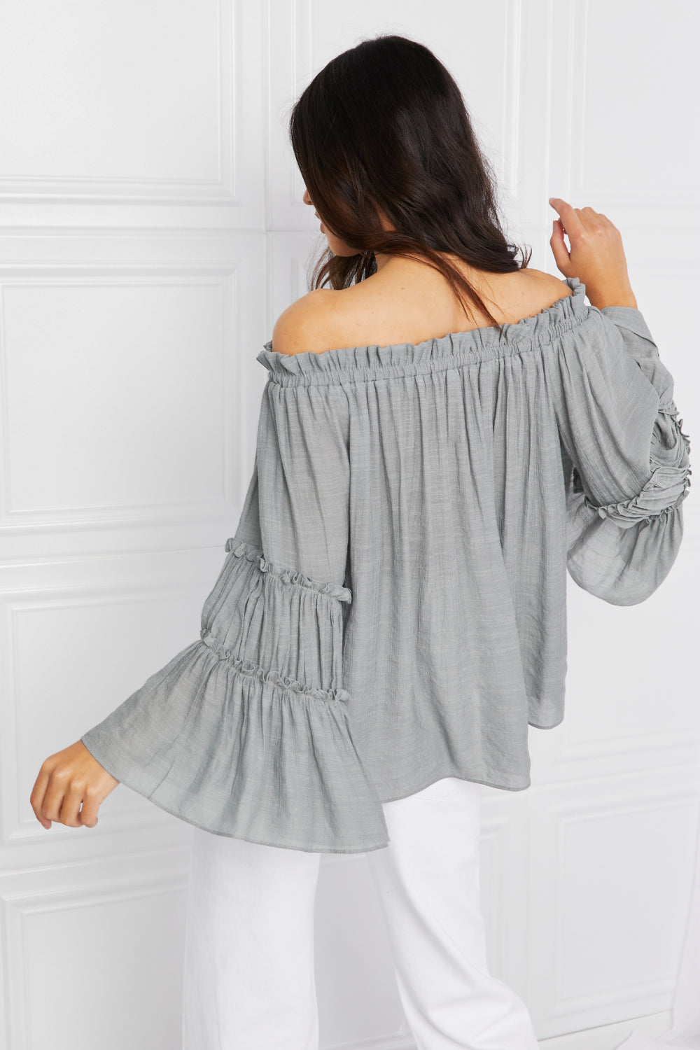 Full Size Frill Trim Off-Shoulder Blouse