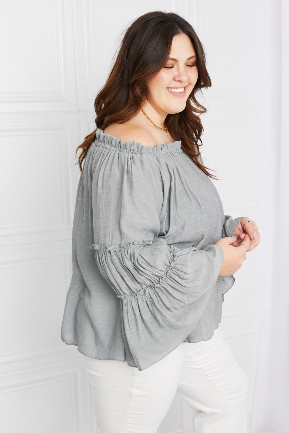 Full Size Frill Trim Off-Shoulder Blouse